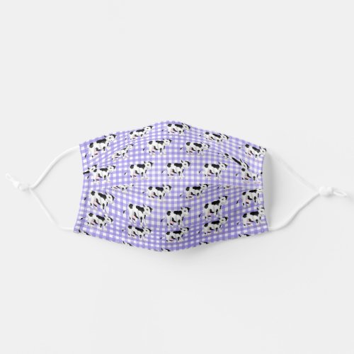 Cows on Purple Gingham Adult Cloth Face Mask