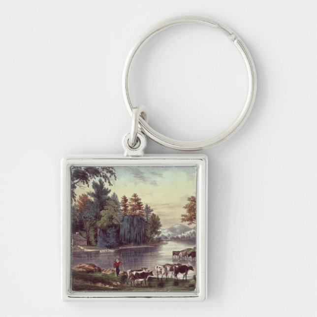 Cows on the Shore of a Lake Keychain (Front)