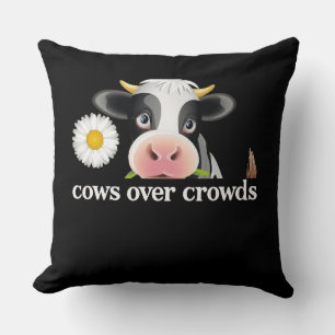 Cows Over Crowds Minimalist Western Slogan Design Throw Pillow