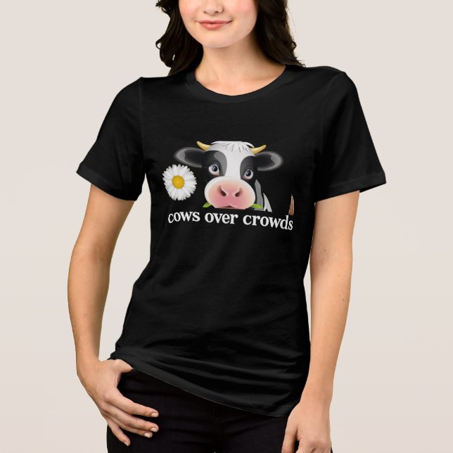 Cows Over Crowds Minimalist Western Slogan Design Tri-Blend Shirt (Front)
