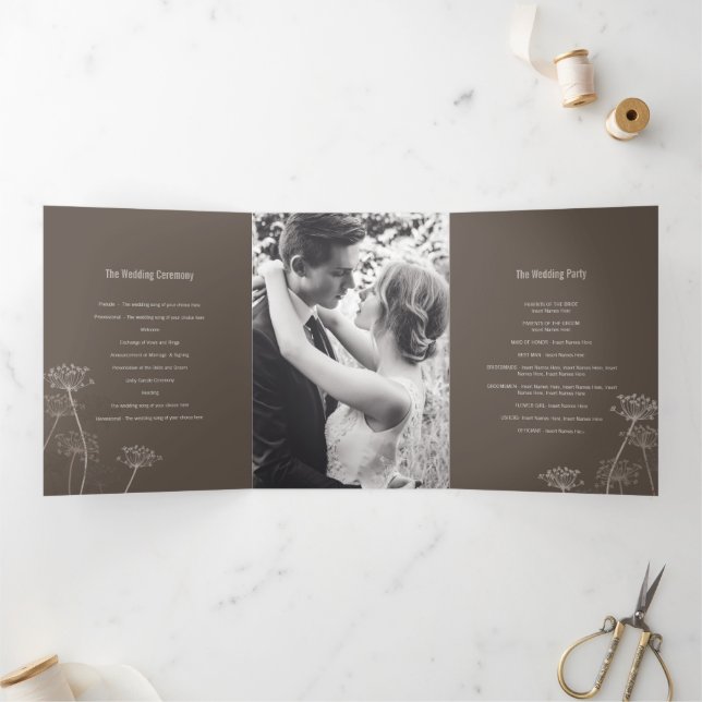 Cows parsley flowerhead brown fall wedding Tri-Fold program (Inside)