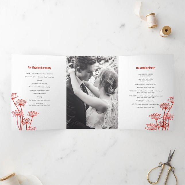 Cows parsley flowerhead red fall wedding Tri-Fold program (Inside)