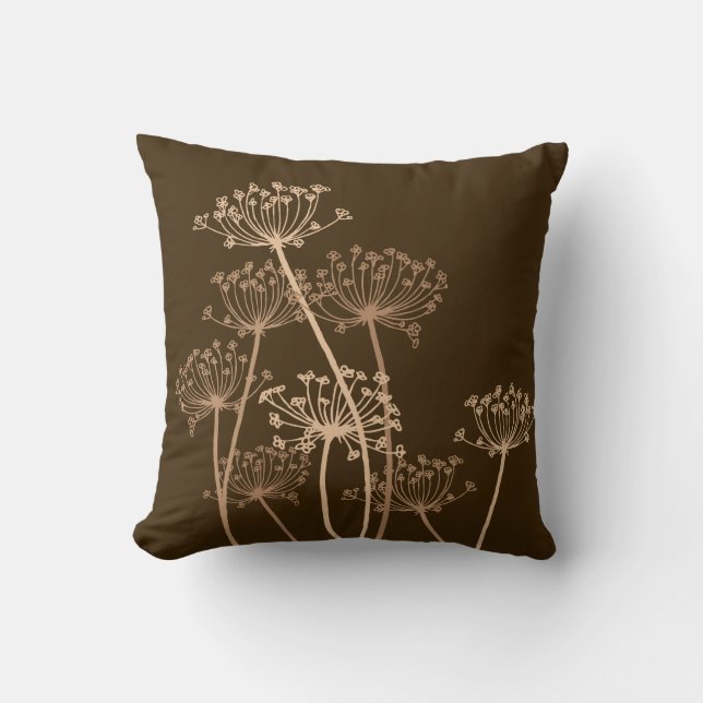 Cows parsley graphic beige brown pillow (Front)