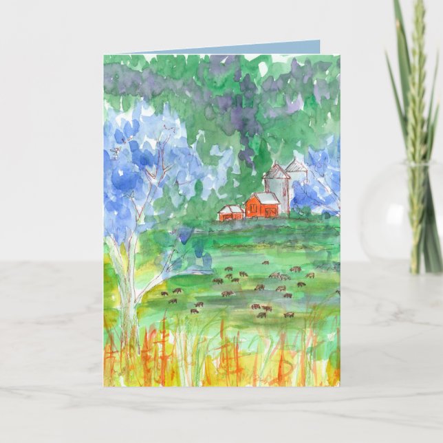 Cows Red Barn Happy Birthday Card (Front)