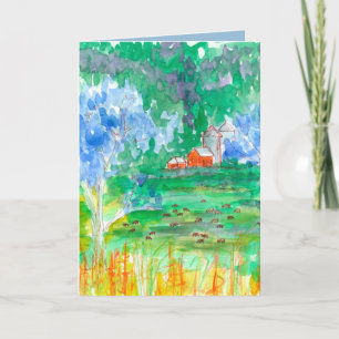 Cows Red Barn Happy Birthday Card