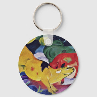 Cows, Red Green Yellow By Marc Franz Keychain