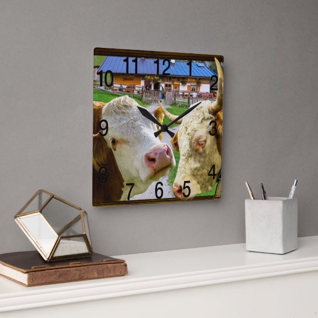 Cows too funny in love square wall clock (Office)