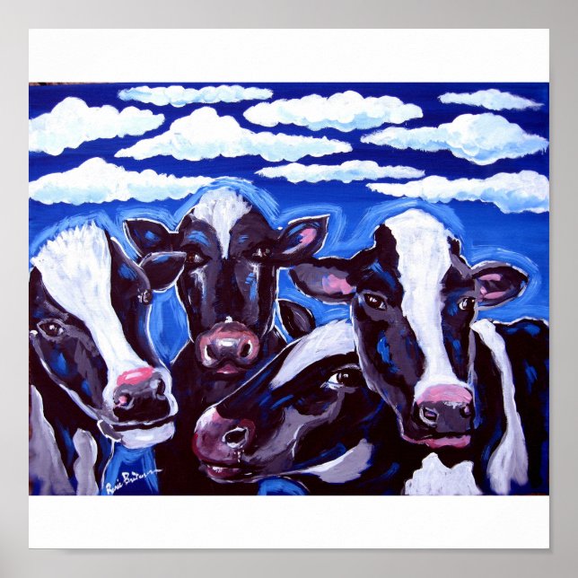 Cows Vegetarian Colorful Folk Art Poster (Front)