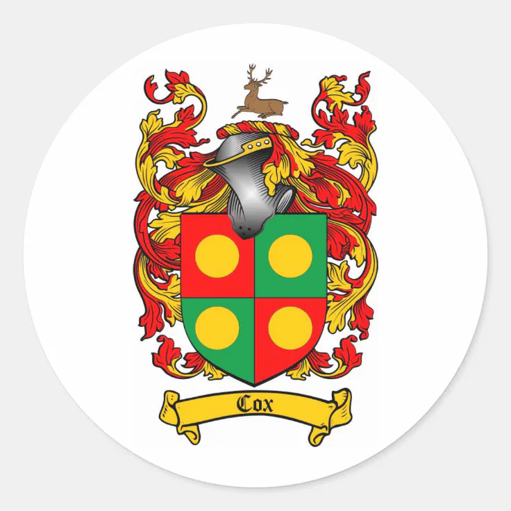 COX FAMILY CREST COX COAT OF ARMS CLASSIC ROUND STICKER Zazzle