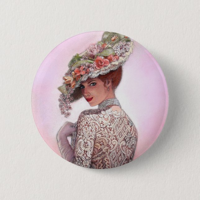 Coy Victorian Lady "Betty Lu" Button (Front)