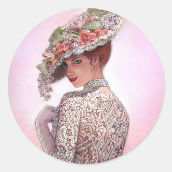 Coy Victorian Lady "Betty Lu" Classic Round Sticker