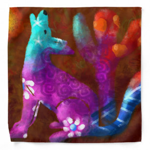 Coyote Abstract Art Saguaro Cactus Desert Brown Bandana