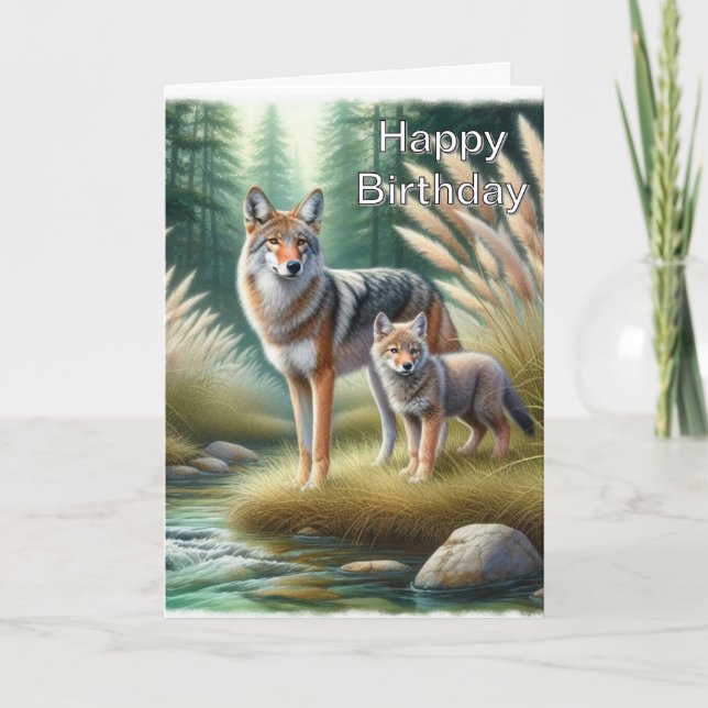 Coyote and Pup Happy Birthday Wildlife  Card (Front)
