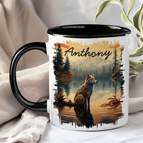 Coyote At Sunrise Lake Reflection Mug