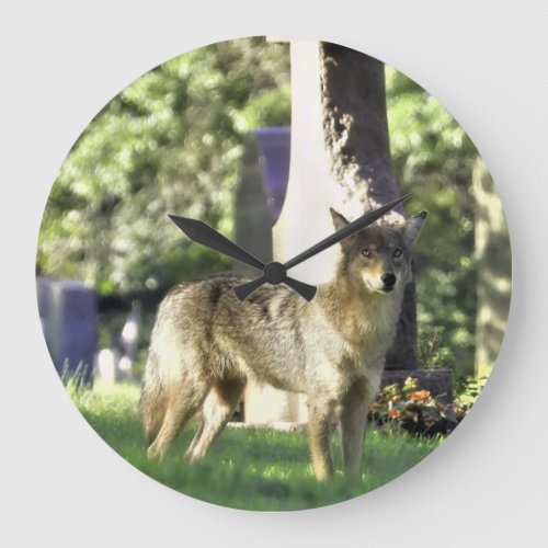Coyote at the cemetery large clock