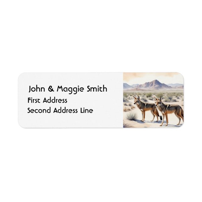 Coyote Couple Desert Landscape Watercolor Art Label (Front)