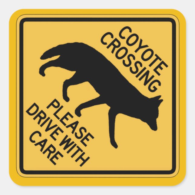 Coyote Crossing, Traffic Warning Sign, USA Square Sticker | Zazzle