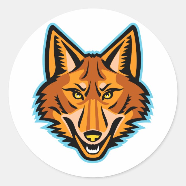 Coyote Head Front Mascot Classic Round Sticker (Front)