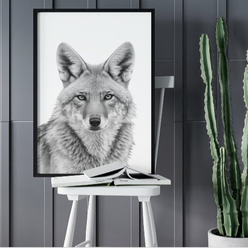 Coyote Head Portrait  Black white   Poster