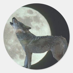 Coyote Howling at the Moon Classic Round Sticker