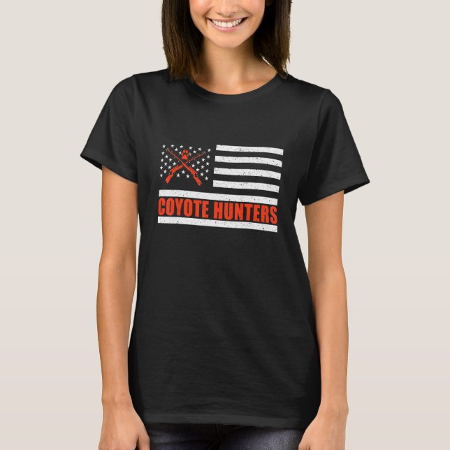Coyote Hunters US Flag American Coyote Hunting Sea T-Shirt (Front)