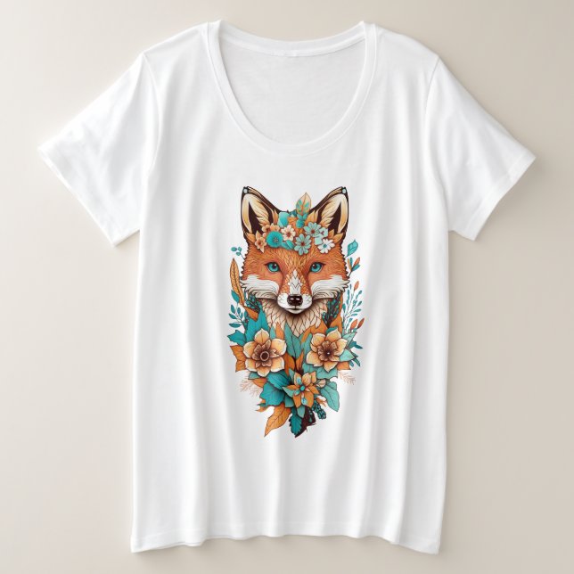 Coyote in Fower Plus Size T-Shirt (Design Front)
