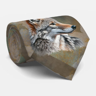Coyote Pattern Tribal Black Grey Brown Shades Neck Tie