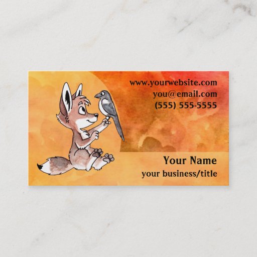 Customizable Coyote Pup Business Card - Fiery Orange