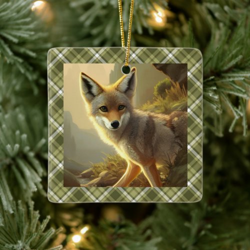 Coyote Pup Wildlife Portrait Personalized   Ceramic Ornament
