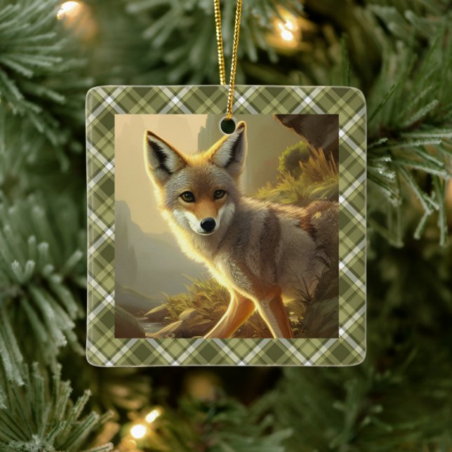 Coyote Pup Wildlife Portrait Personalized   Ceramic Ornament (Tree)