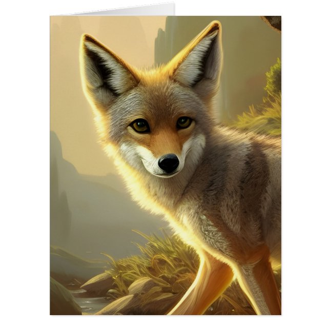 Coyote Pup Wildlife Portrait XL Folded Card (Front)