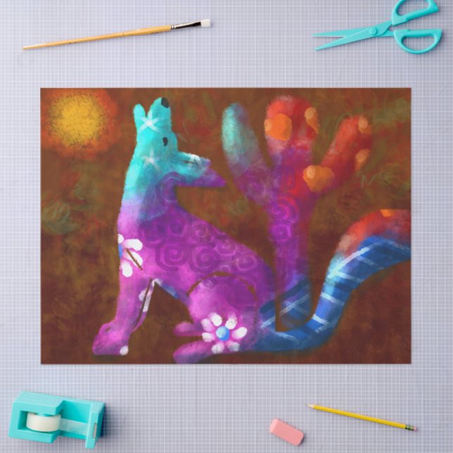 Coyote Saguaro Cactus Desert Decoupage Tissue Paper (Craft)