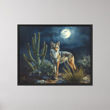 Coyote Under Full Moon Rustic Desert Night