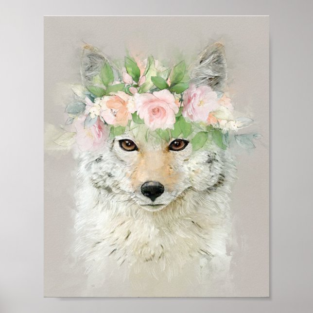 Coyote Wearing a Flower Crown  Poster (Front)