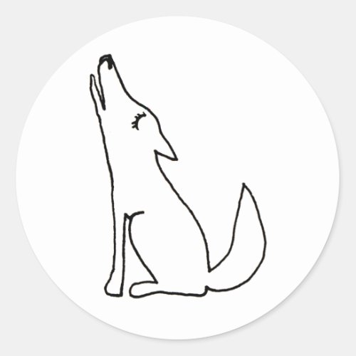 Coyote wolf dog howling _ fun ink line drawing art classic round sticker