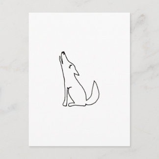 Coyote wolf dog howling - fun ink line drawing art postcard