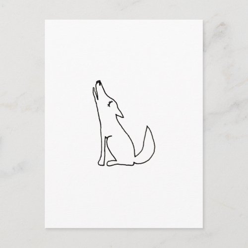 Coyote wolf dog howling _ fun ink line drawing art postcard
