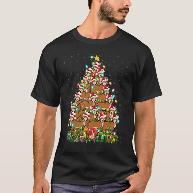 Coyote   Xmas Lights Santa Coyote Christmas Tree T-Shirt (Front)