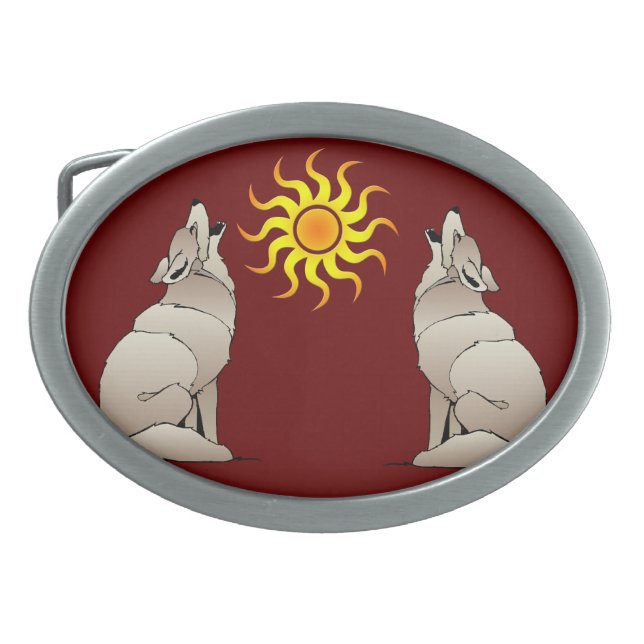 COYOTES HOWLING BENEATH A SOUTHWESTERN SUN BELT BUCKLE (Front)