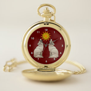 COYOTES HOWLING BENEATH A SOUTHWESTERN SUN POCKET WATCH