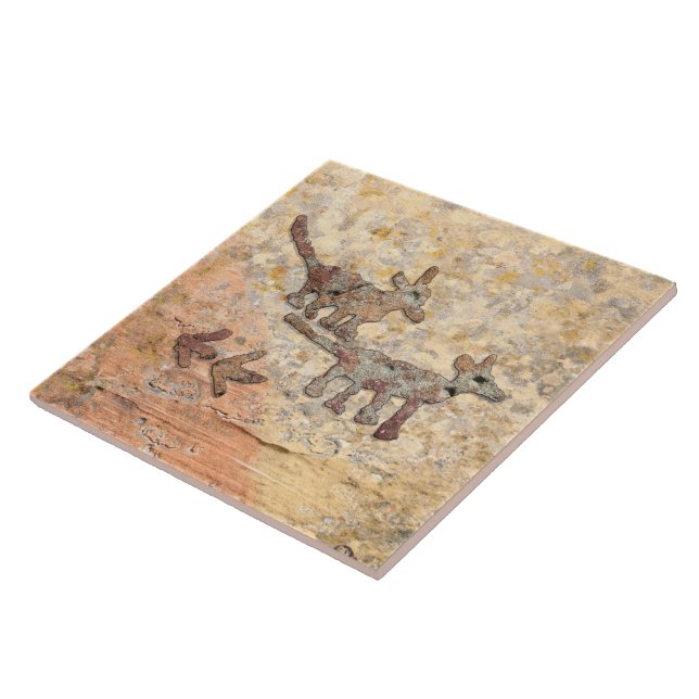 Coyotes Petroglyphs in Arizona Ceramic Tile (Side)