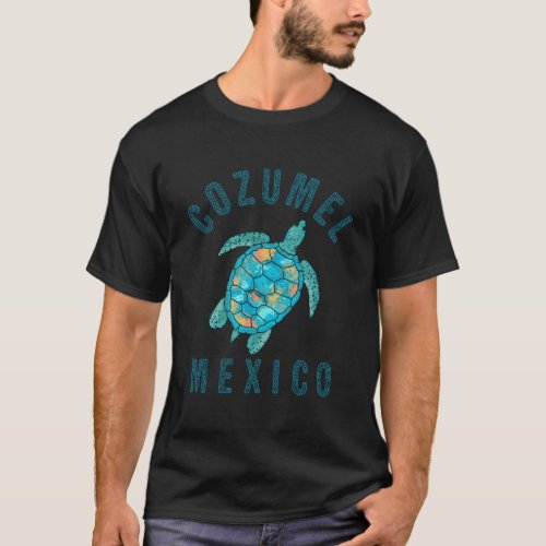 Cozumel Beach Design Sea Turtle Illustration Gift T_Shirt