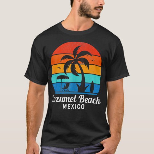 Cozumel Beach Mexico Palm Tree Vintage Sunset Summ T_Shirt