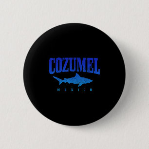 Cozumel Beach Mexico Scuba Diver Shark Diving Vint Button