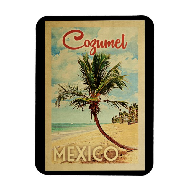 Cozumel Magnet Palm Tree Vintage Travel (Vertical)