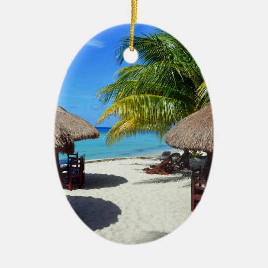 Cozumel Mexico Beach Hut Palm Tree Teal Water Vaca Ceramic