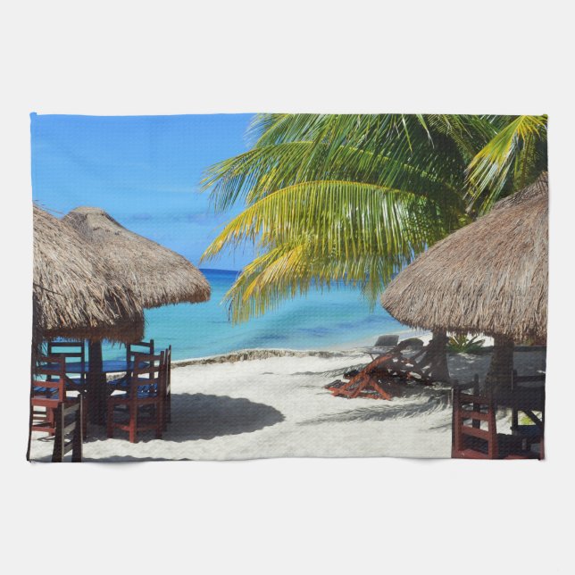 Cozumel Mexico Beach Hut Palm Tree Teal Water Vaca Towel (Horizontal)