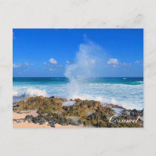 Cozumel Mexico Beach Wave Splash Water Spout Teal Postcard