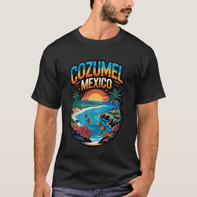 Cozumel Mexico Beaches Retro Cool Distressed Graph T-Shirt (Front)