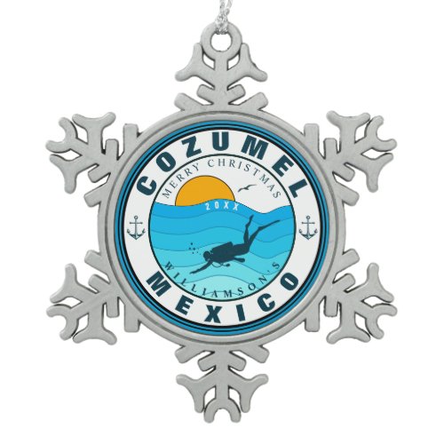Cozumel Mexico Diving Travel Vacation Souvenir Snowflake Pewter Christmas Ornament